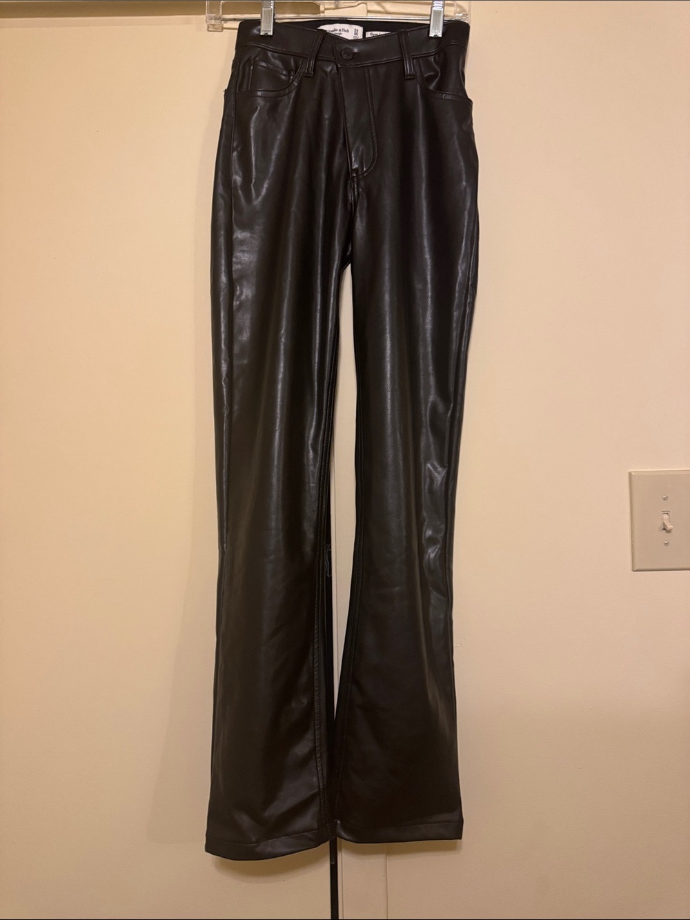 Abercrombie & Fitch Black Faux Leather Straight Legged Pants
